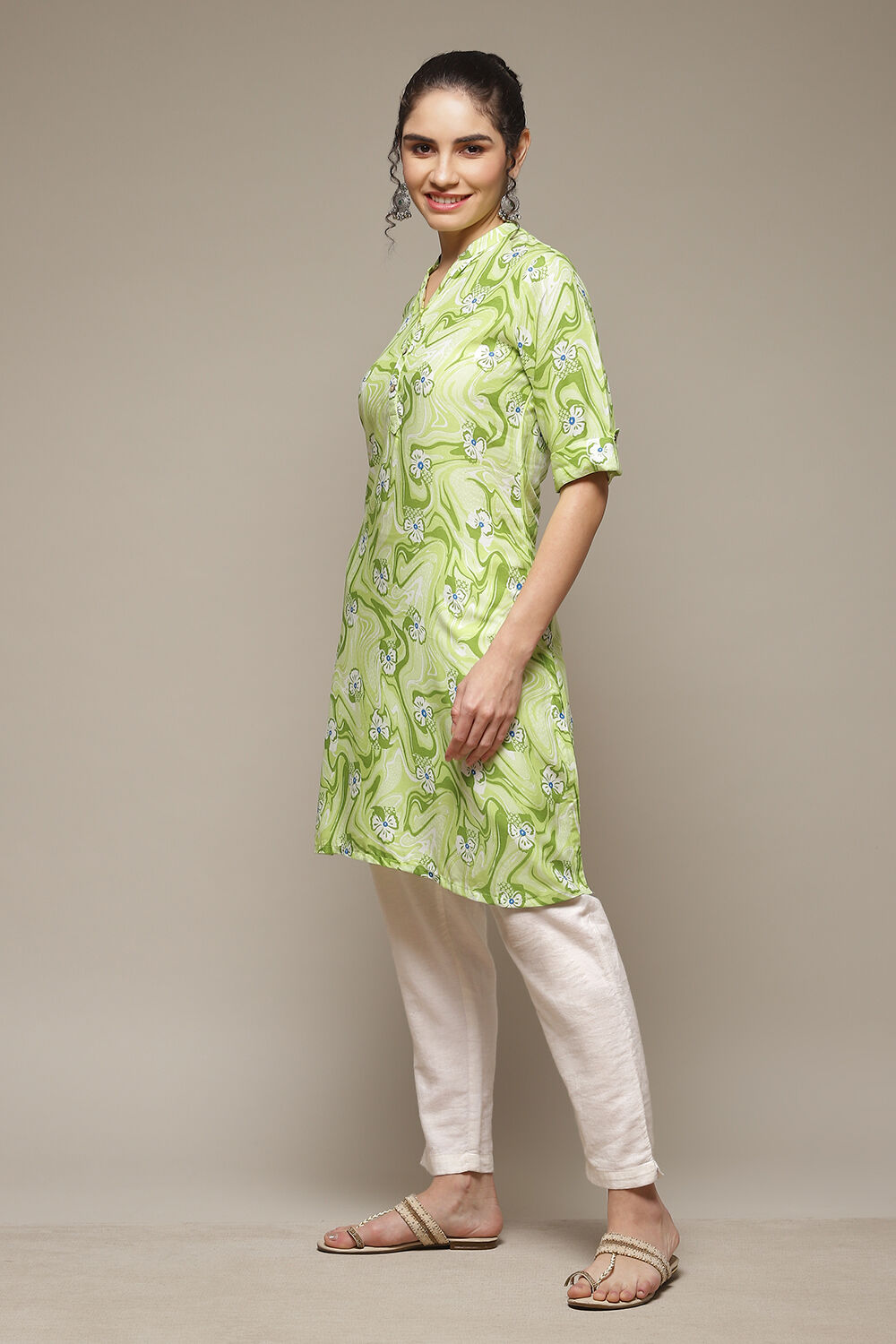 Lime Green LIVA Straight Kurta image number 3